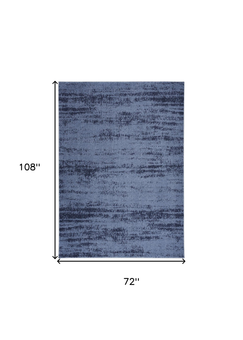 Denim blue abstract area rug, 72 in x 108 in dimensions