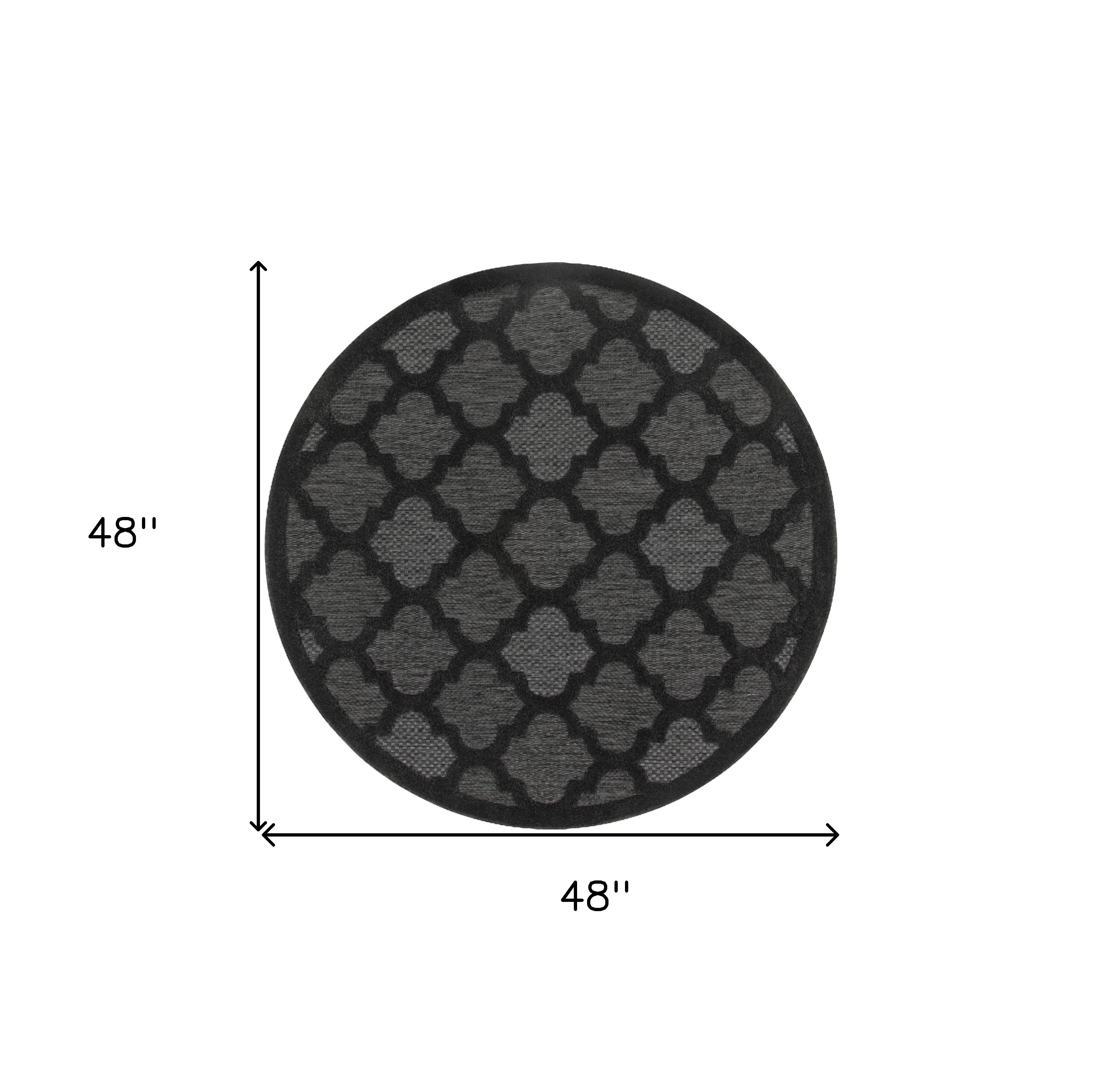 4' Charcoal And Black Round Trellis Indoor Outdoor Area Rug - Sports & Outdoor
