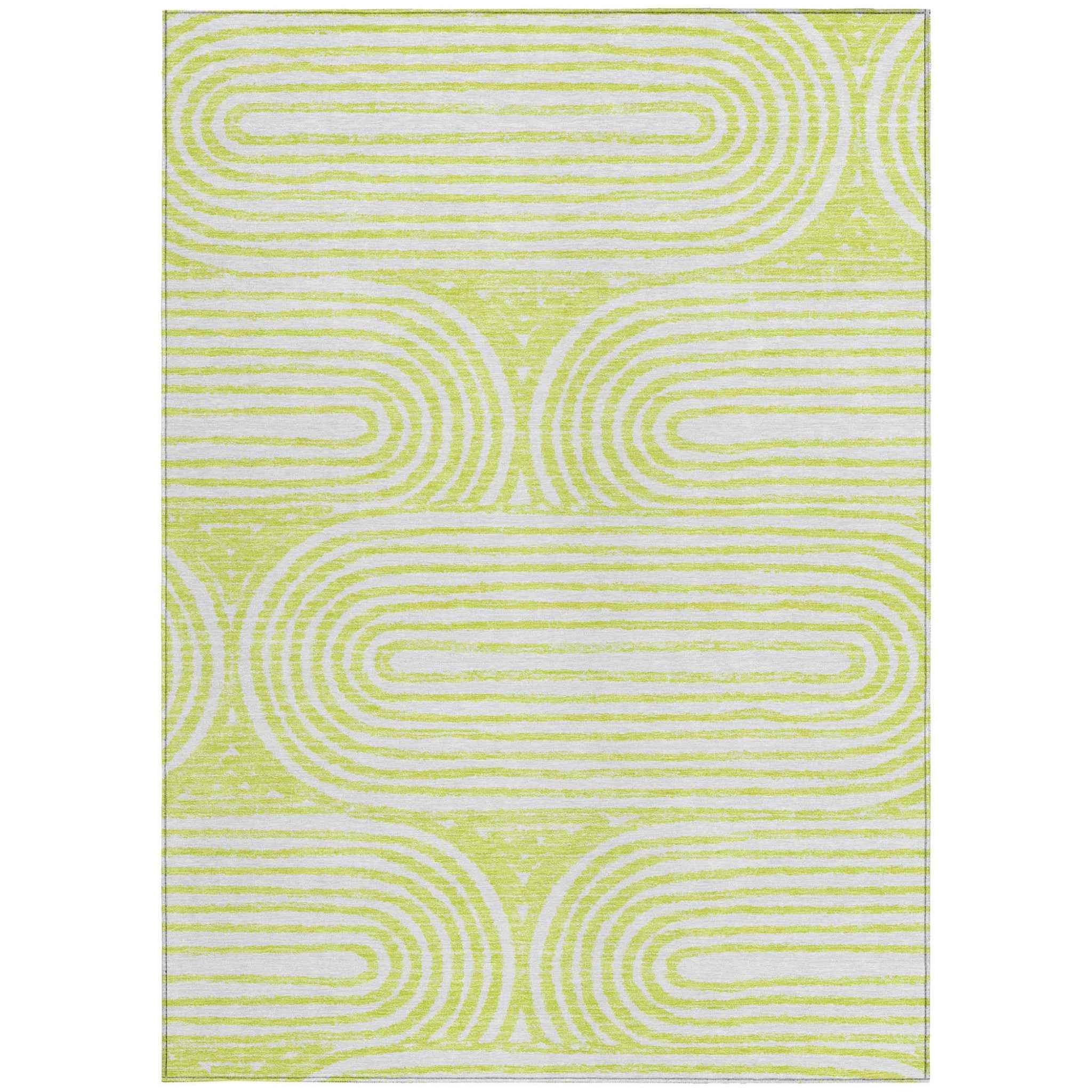 5' X 8' Green And White Abstract Washable Indoor Outdoor Area Rug