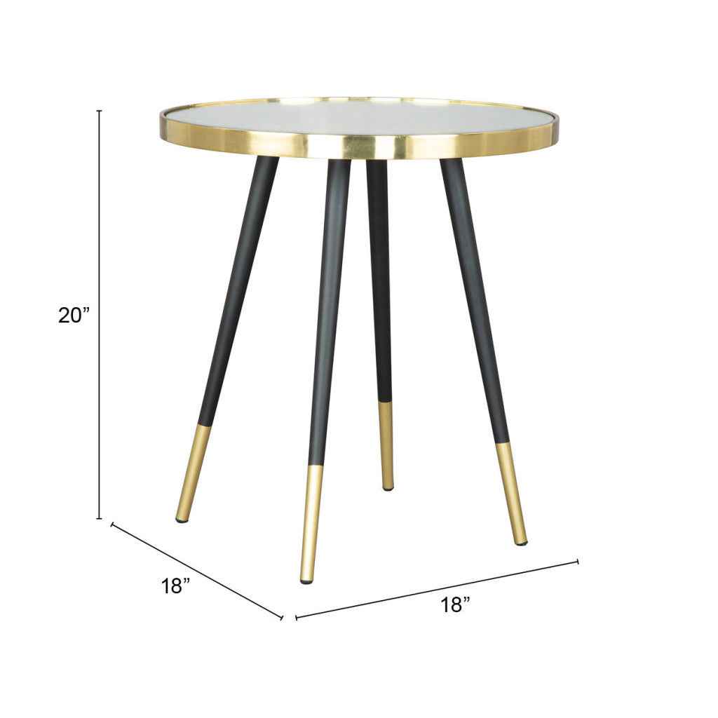 20" Gold and Black Mirrored Glass and Iron Round End Table