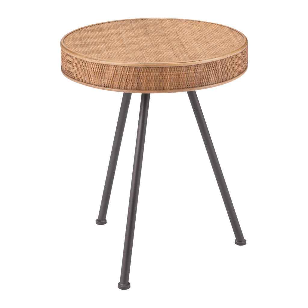 23" Natural and Gray Rattan and Steel Round End Table