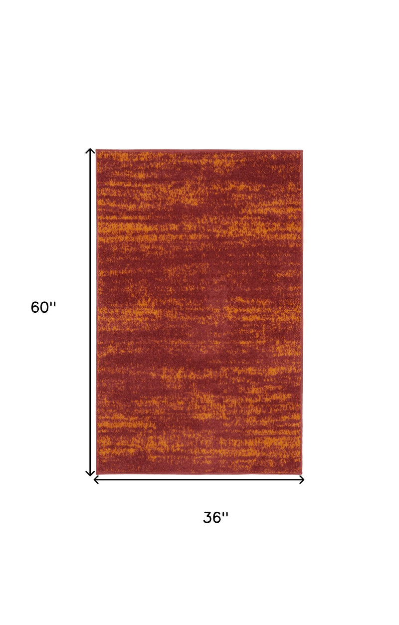 Abstract area rug, red and orange textured pattern, rectangular 3x5 ft