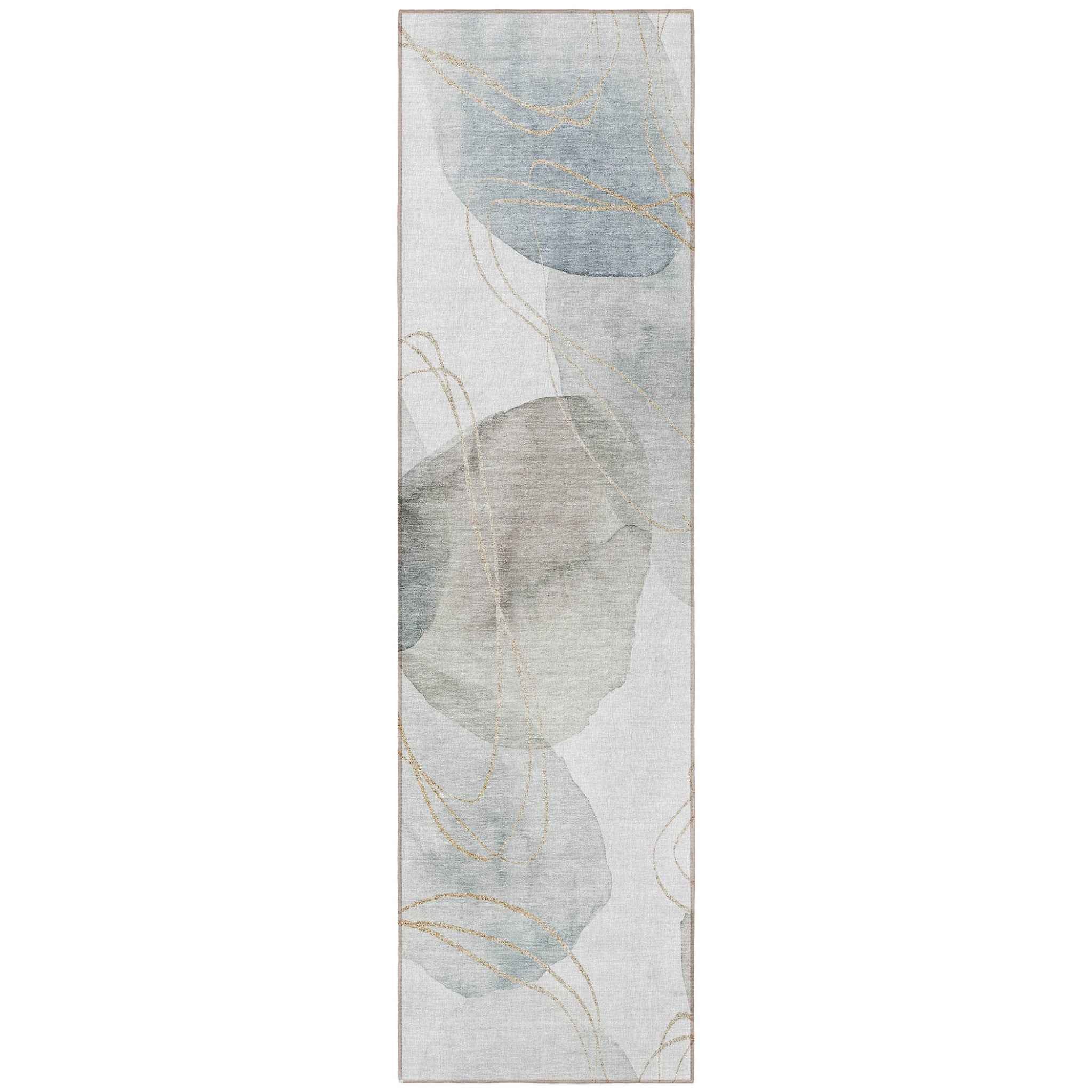 8' Ivory Blue And Gray Abstract Washable Indoor Outdoor Runner Rug
