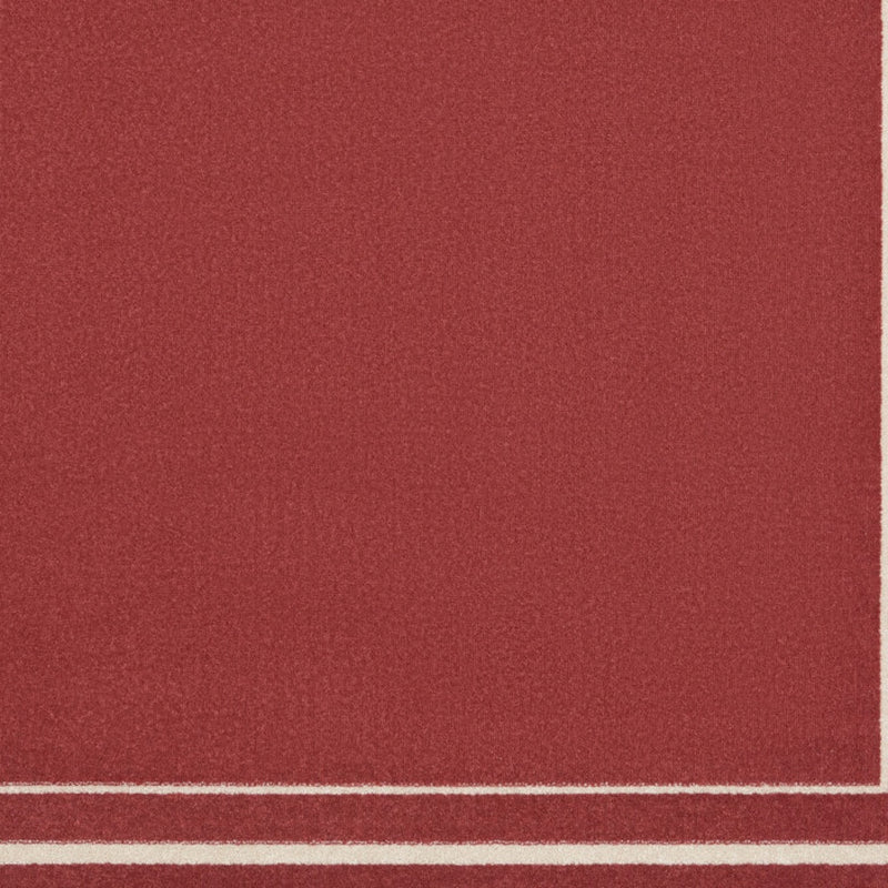 Red square indoor/outdoor area rug with ivory double-line nested rectangle border