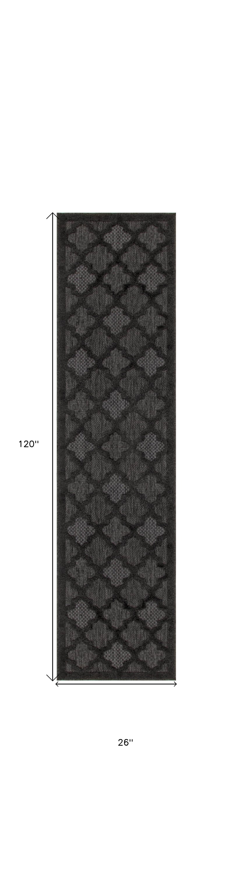 Charcoal and black trellis runner rug, tall rectangular design with diamond pattern