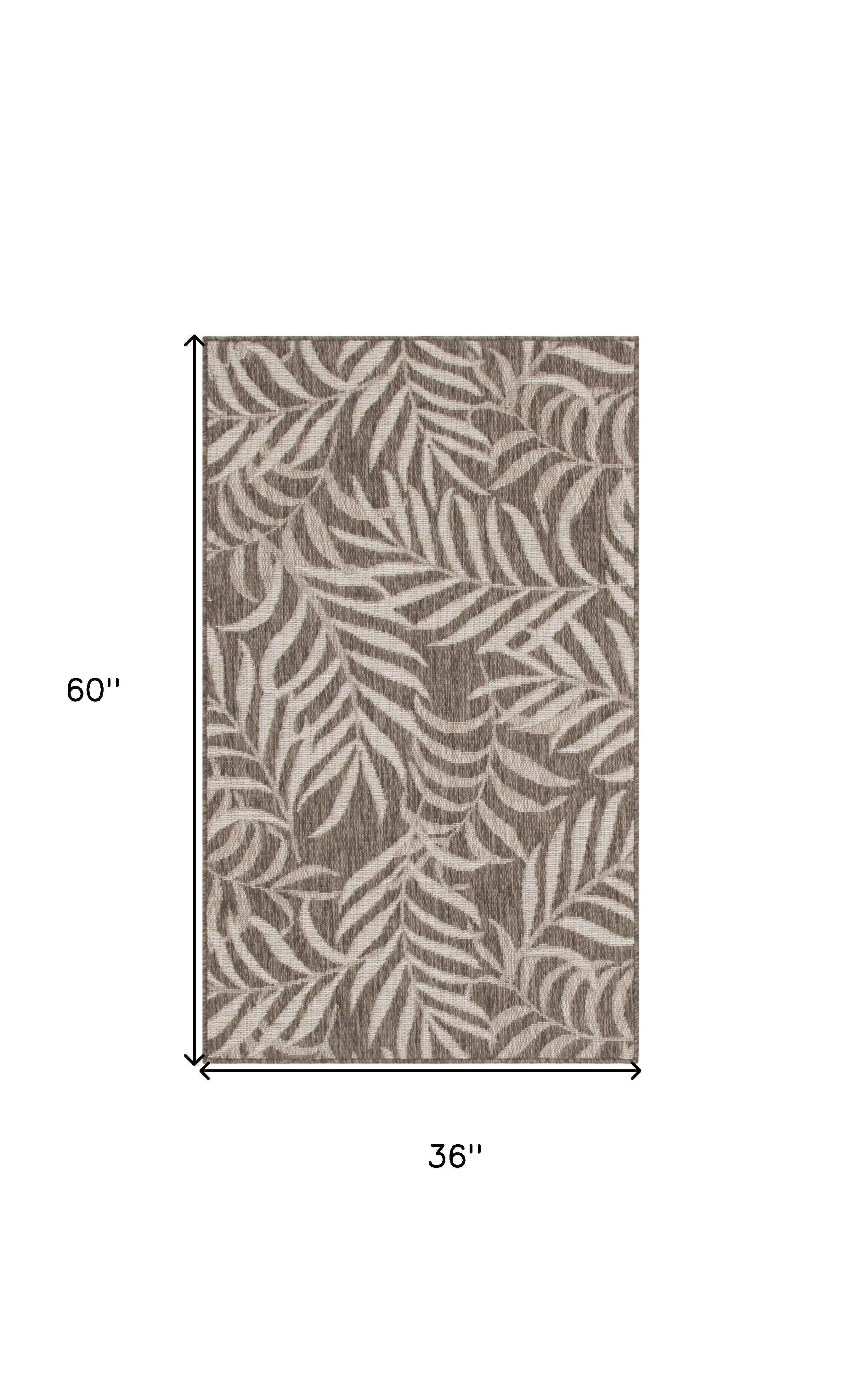 3' X 5' Brown And Ivory Palm Leaf Indoor Outdoor Area Rug
