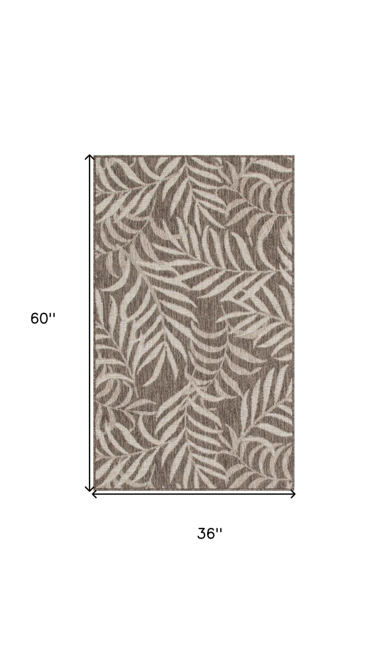 3' X 5' Brown And Ivory Palm Leaf Indoor Outdoor Area Rug