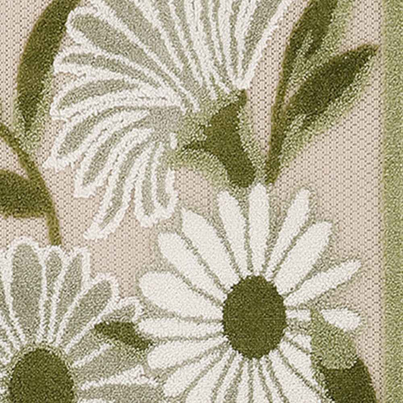 6' Ivory And Green Floral Indoor Outdoor Runner Rug
