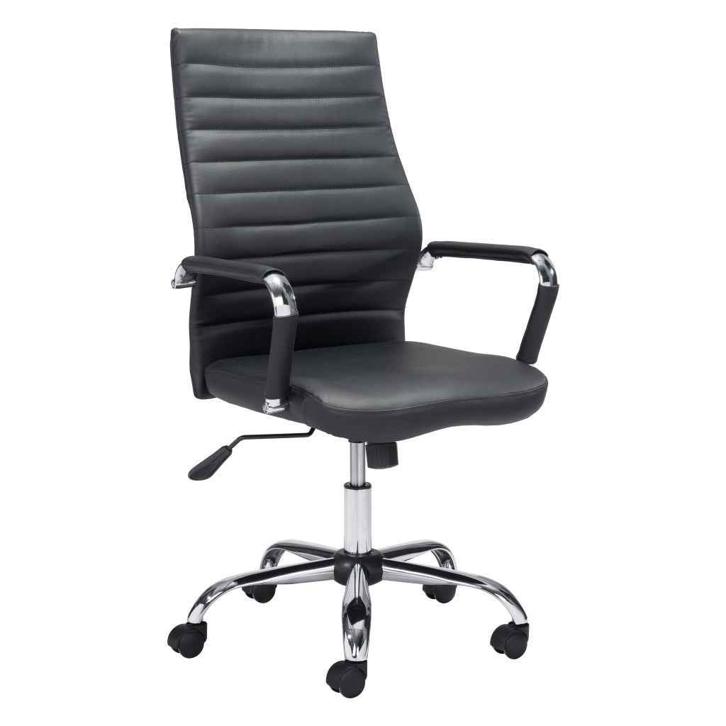 Silver and Black Adjustable Swivel Faux Leather Rolling Conference Office Chair