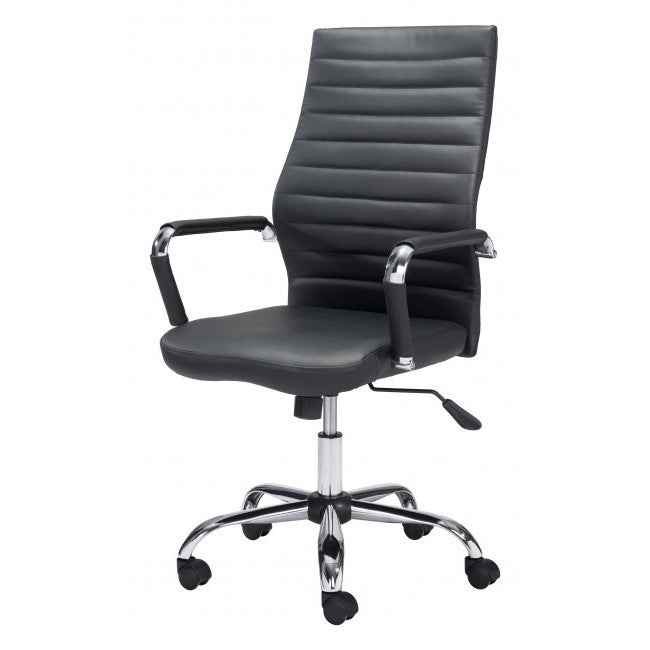 Silver and Black Adjustable Swivel Faux Leather Rolling Conference Office Chair