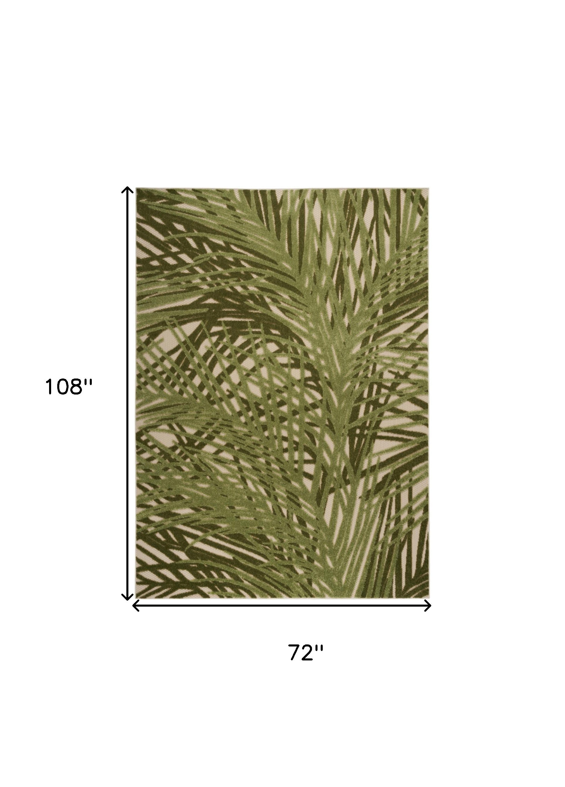 6' X 9' Ivory And Green Palm Leaf Indoor Outdoor Area Rug - Outdoor