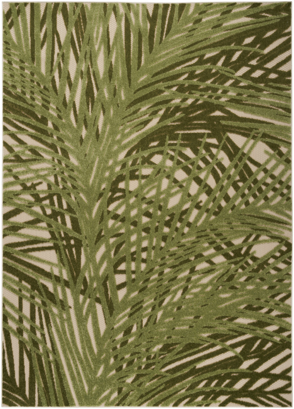 6' X 9' Ivory And Green Palm Leaf Indoor Outdoor Area Rug - Outdoor