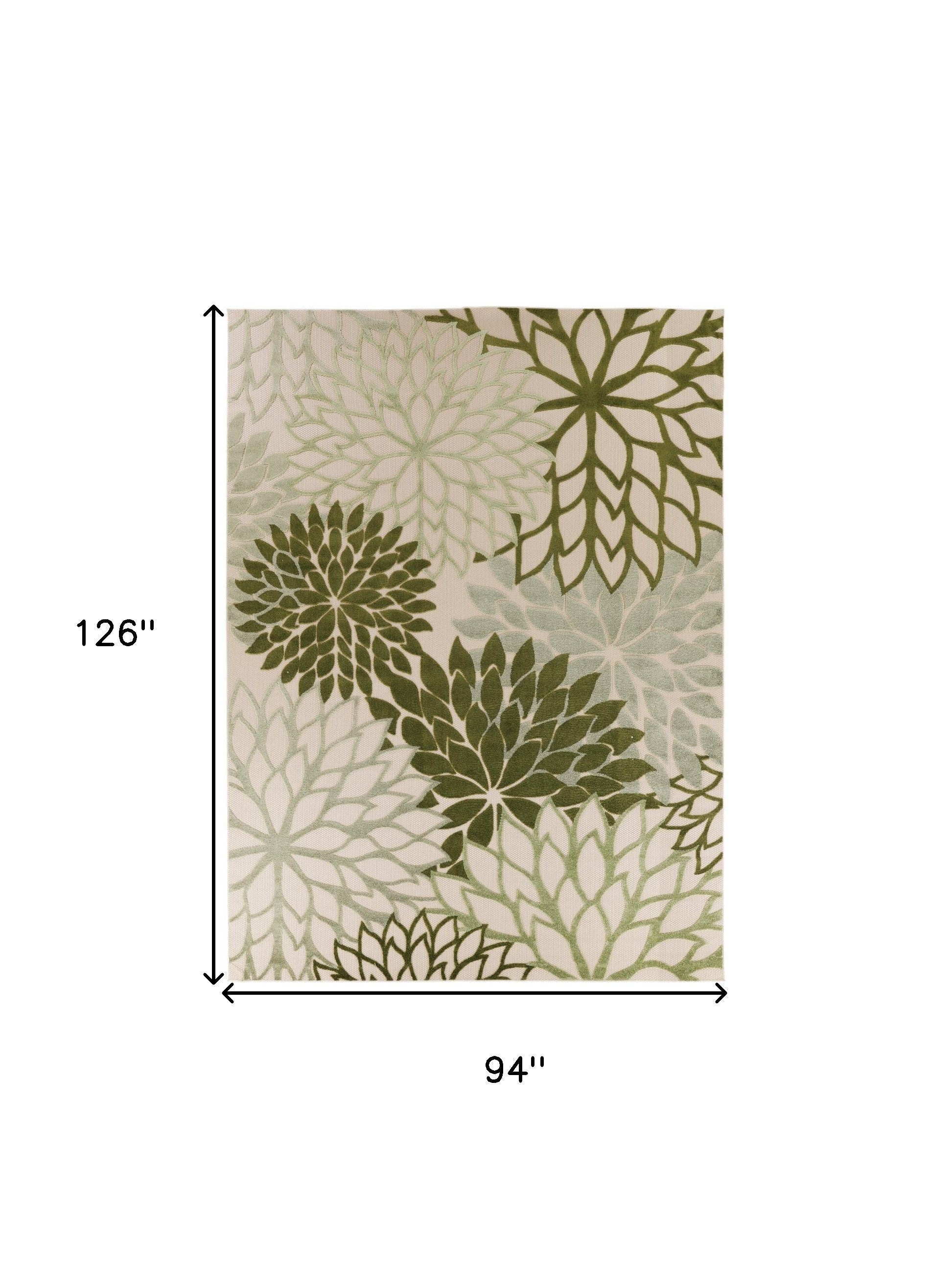 8' X 11' Ivory And Green Floral Indoor Outdoor Area Rug - Outdoor