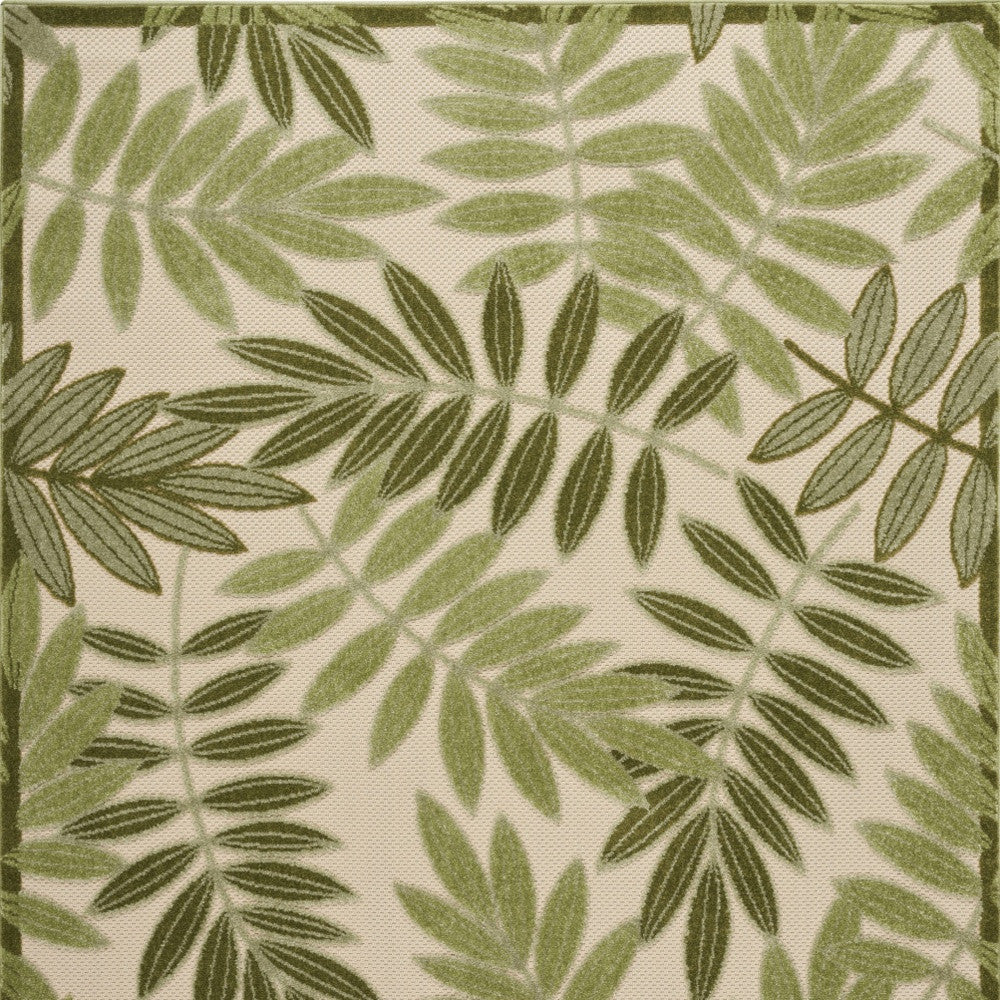 6' X 9' Ivory And Green Palm Leaf Indoor Outdoor Area Rug - Outdoor