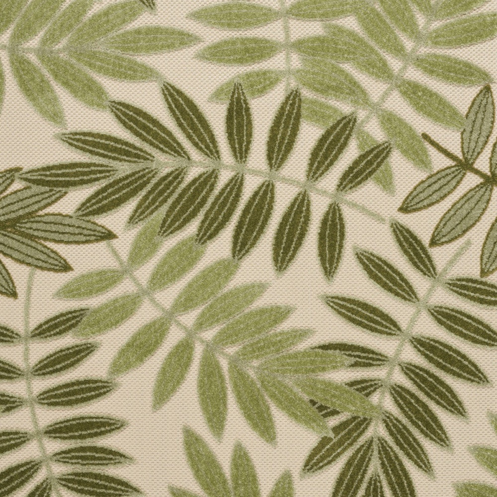 6' X 9' Ivory And Green Palm Leaf Indoor Outdoor Area Rug - Outdoor