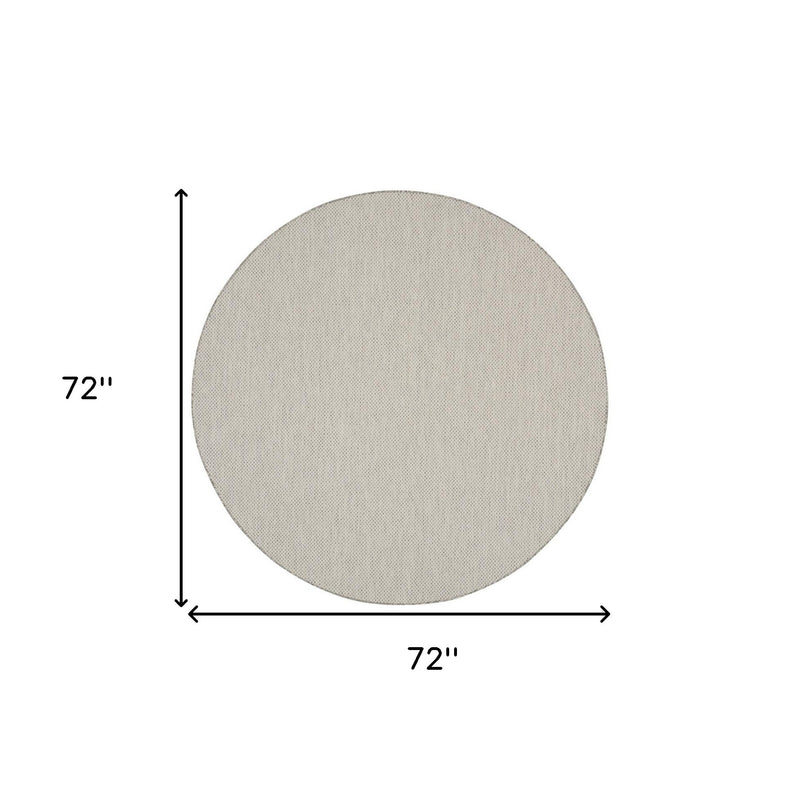 72-inch round rug, ivory with silver-tone geometric lattice, flat weave texture