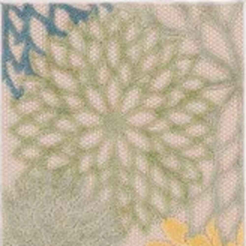 6' Dark Green Yellow And Blue Floral Indoor Outdoor Runner Rug