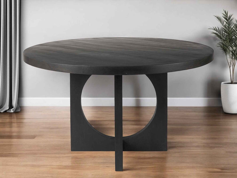 54" Black Rounded Solid Wood Pedestal Base Dining Table
