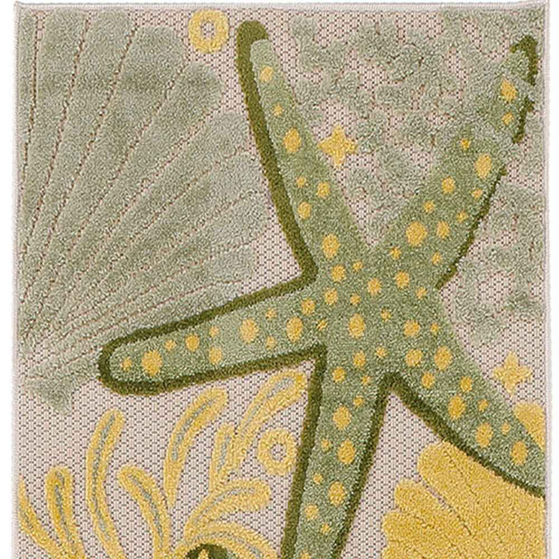 6' Green And Yellow Starfish Indoor Outdoor Runner Rug
