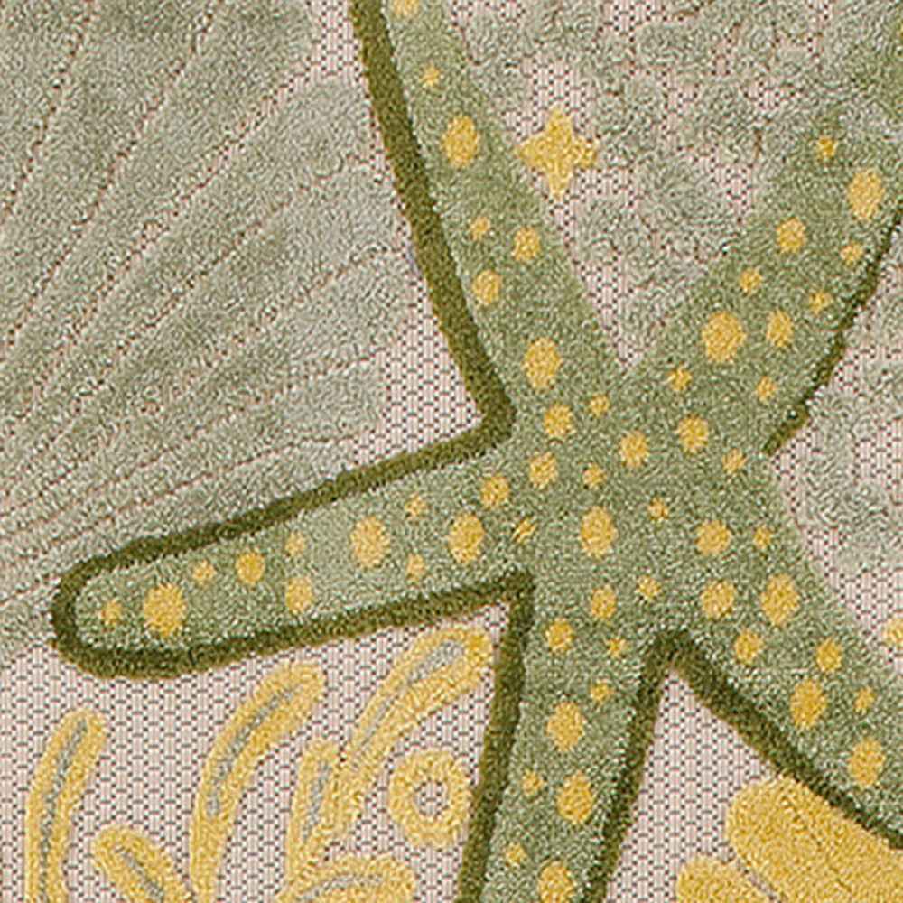 6' Green And Yellow Starfish Indoor Outdoor Runner Rug