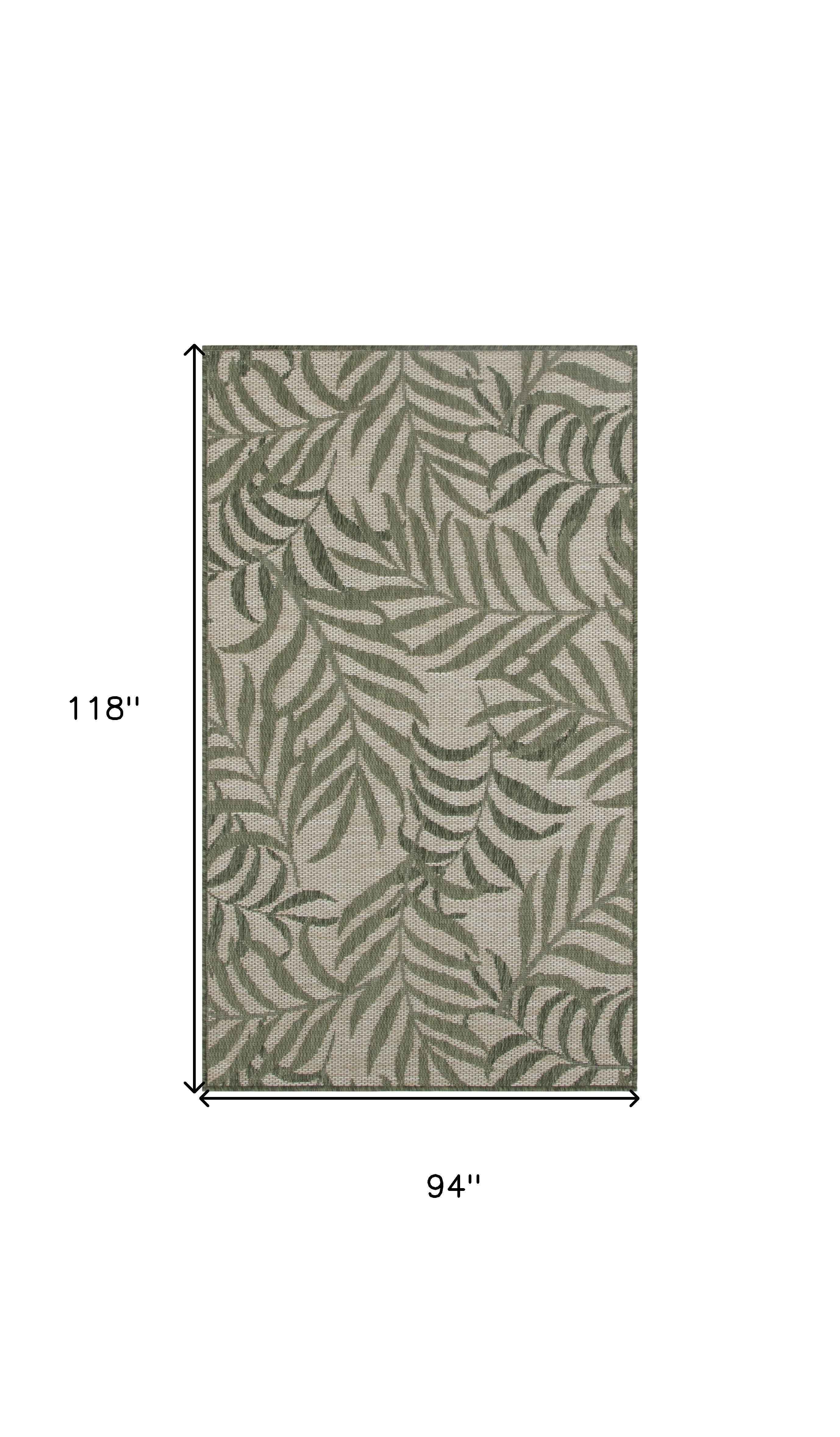 3' X 5' Ivory And Green Palm Leaf Indoor Outdoor Area Rug