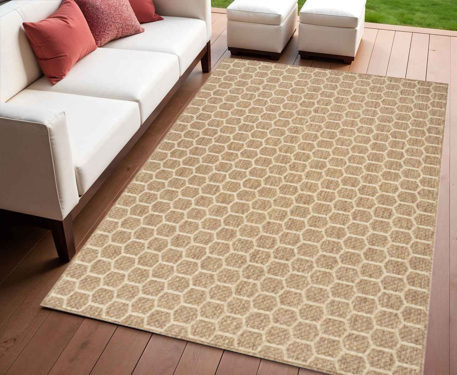4' X 6' Natural And Beige Geometric Indoor Outdoor Area Rug
