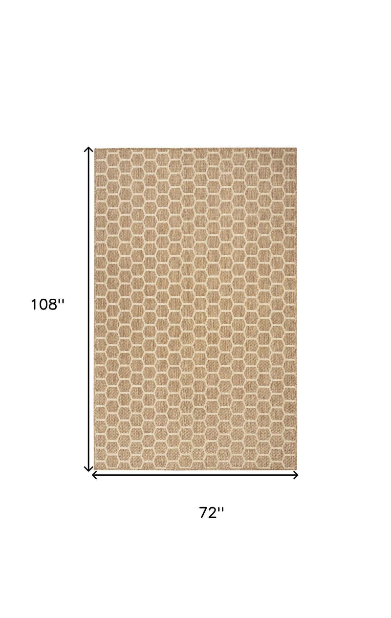 4' X 6' Natural And Beige Geometric Indoor Outdoor Area Rug
