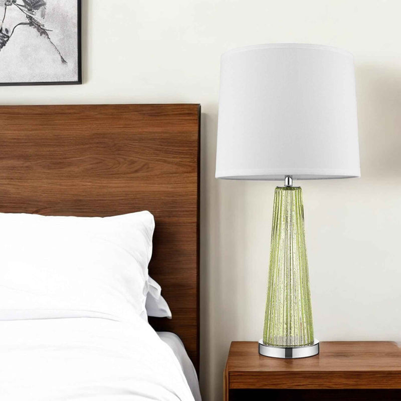 29" Green Glass Buffet Lamp With Off White Empire Shade