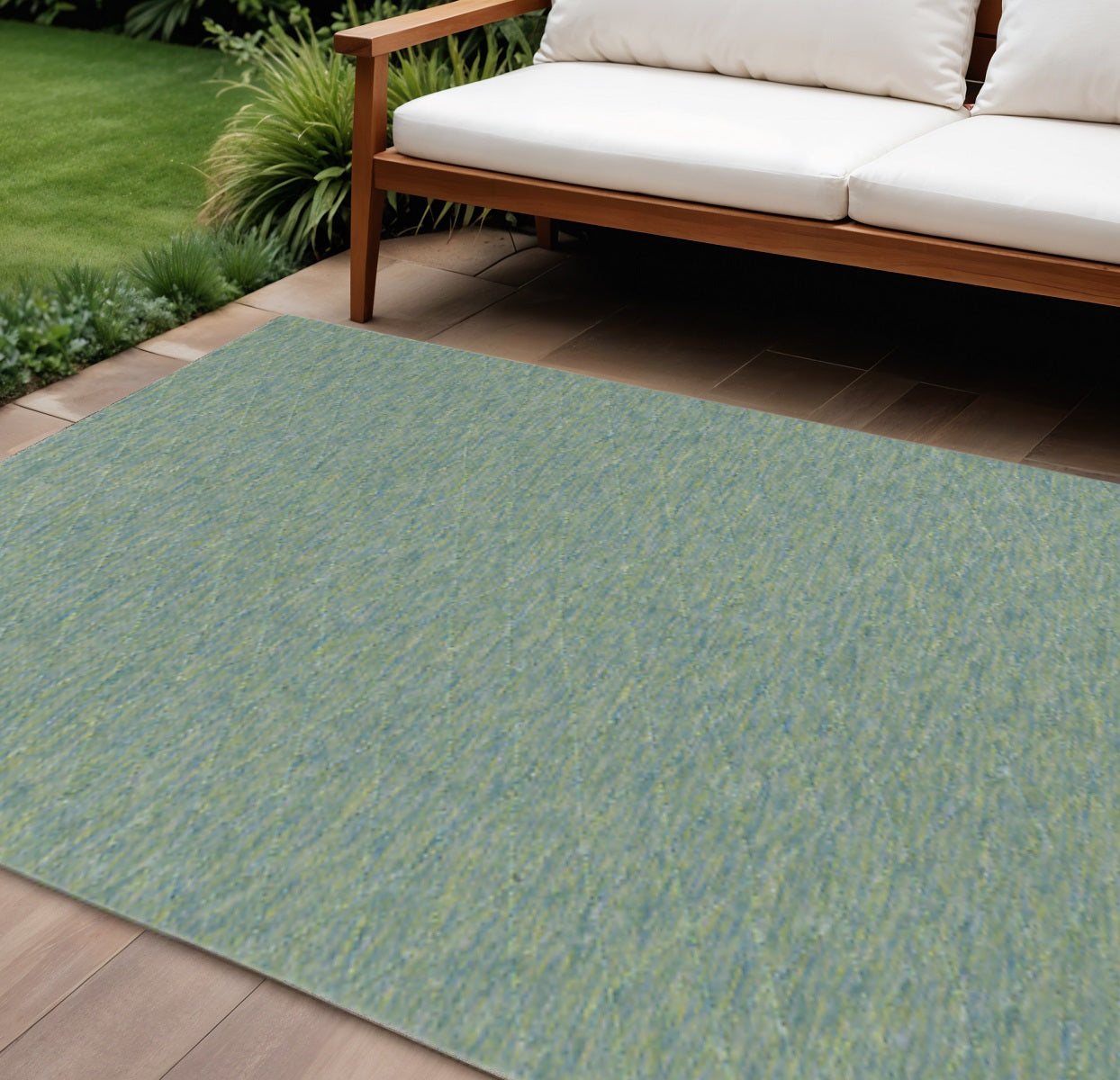 10' X 14' Blue And Green Geometric Indoor Outdoor Area Rug - Sports & Outdoor