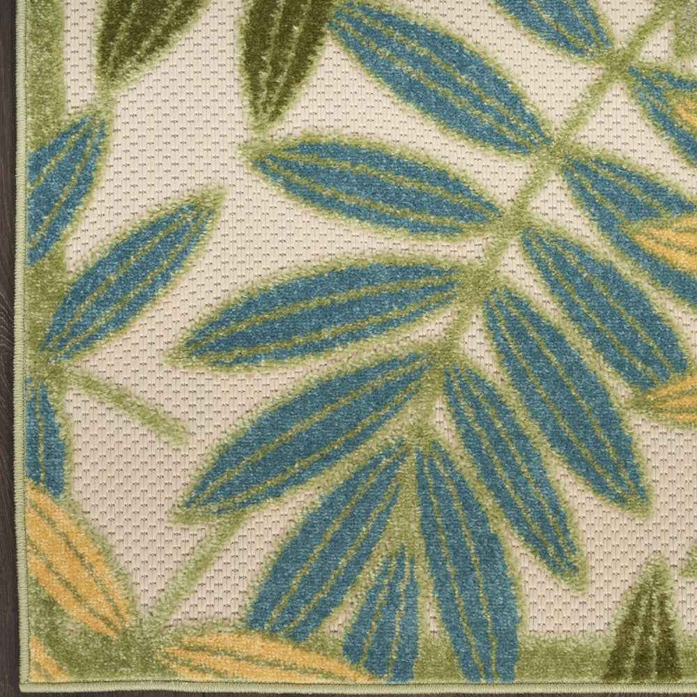 6' Green Yellow And Blue Palm Leaf Indoor Outdoor Runner Rug