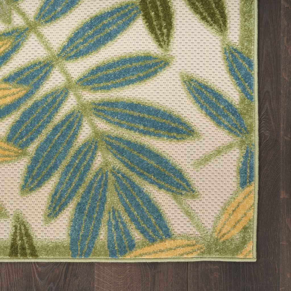 6' Green Yellow And Blue Palm Leaf Indoor Outdoor Runner Rug