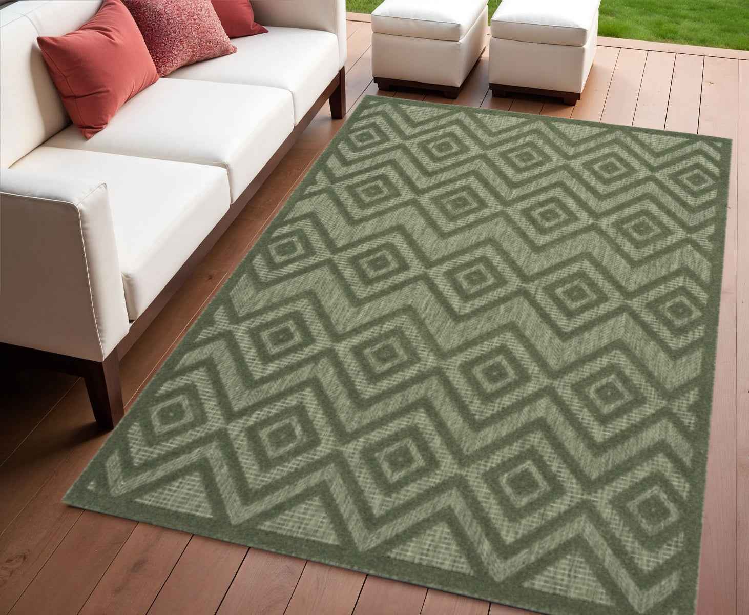 4' X 6' Dark Green And Light Green Geometric Indoor Outdoor Area Rug