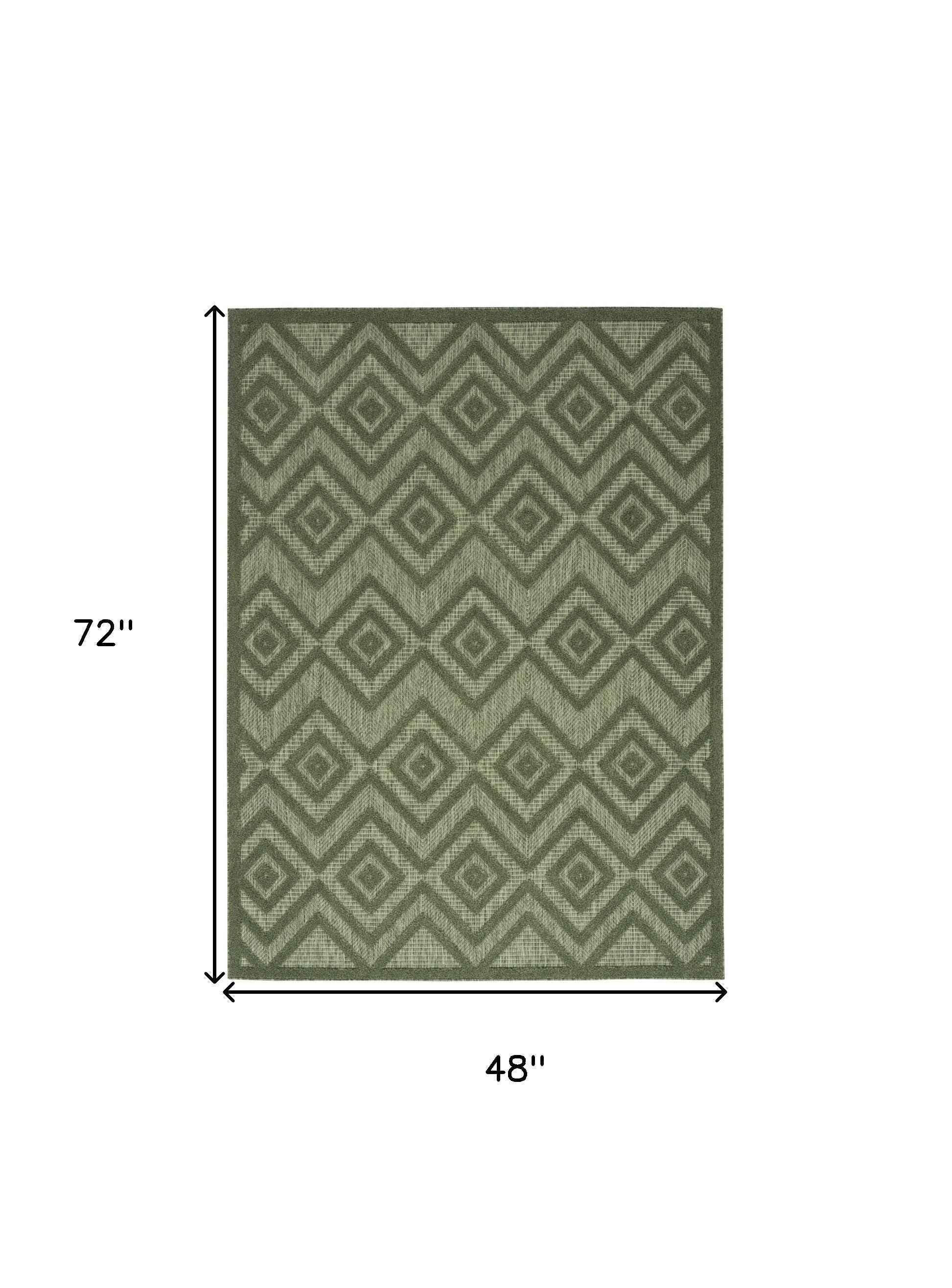 4' X 6' Dark Green And Light Green Geometric Indoor Outdoor Area Rug