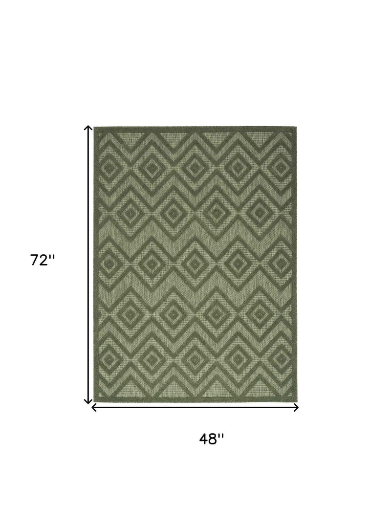 4' X 6' Dark Green And Light Green Geometric Indoor Outdoor Area Rug