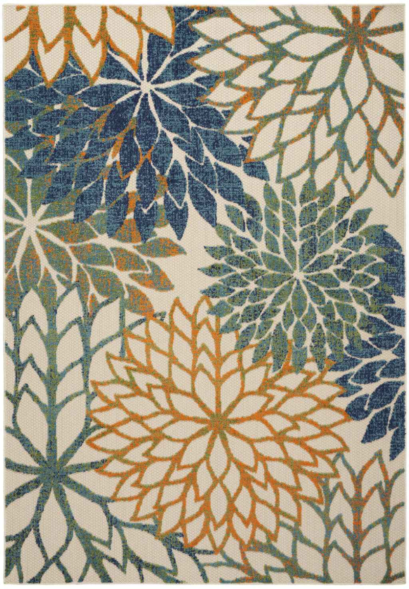 5' X 8' Blue Yellow And Blue Floral Indoor Outdoor Area Rug