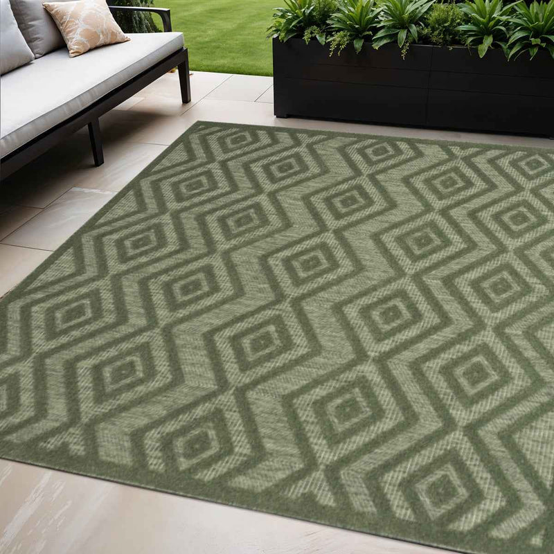 5' X 7' Dark Green And Light Green Geometric Indoor Outdoor Area Rug