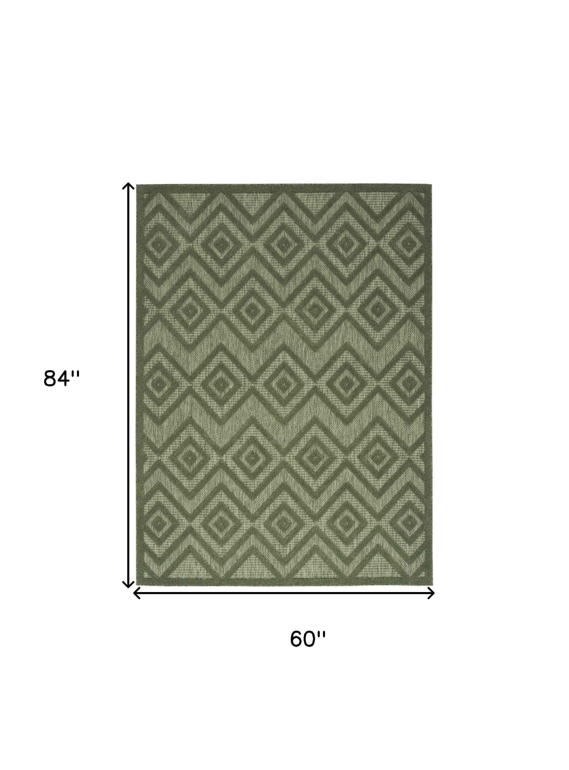 5' X 7' Dark Green And Light Green Geometric Indoor Outdoor Area Rug
