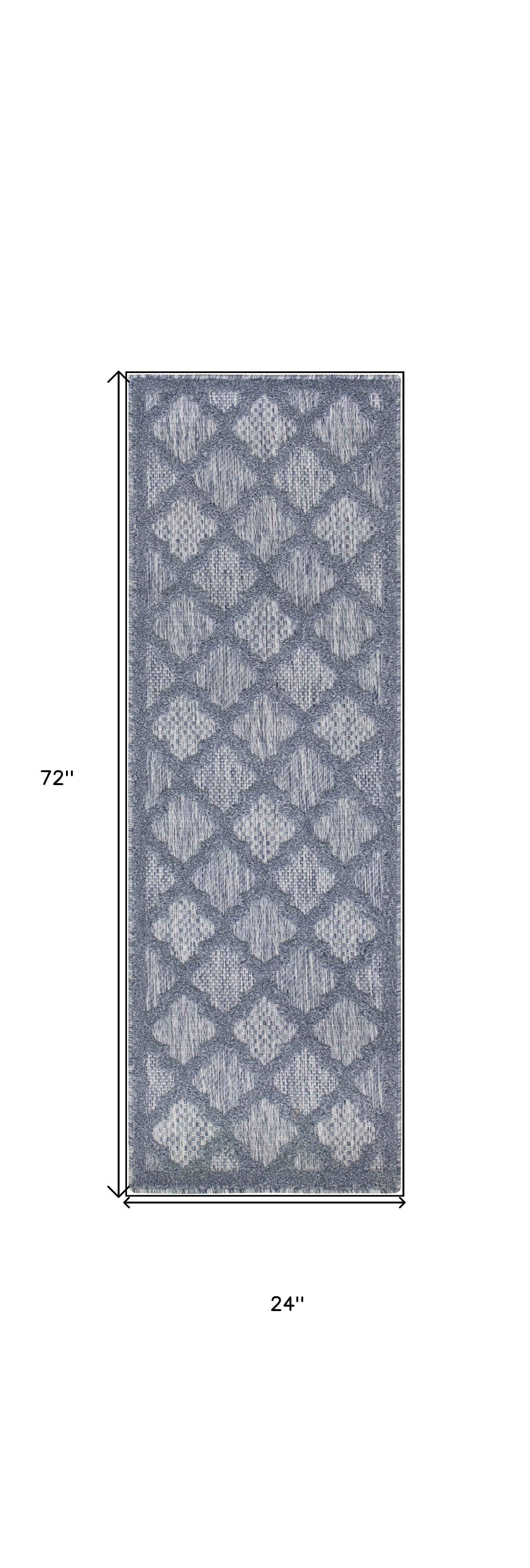 6' Denim Blue And Ivory Geometric Indoor Outdoor Area Rug