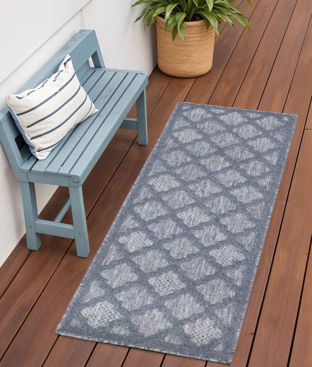 6' Denim Blue And Ivory Geometric Indoor Outdoor Area Rug