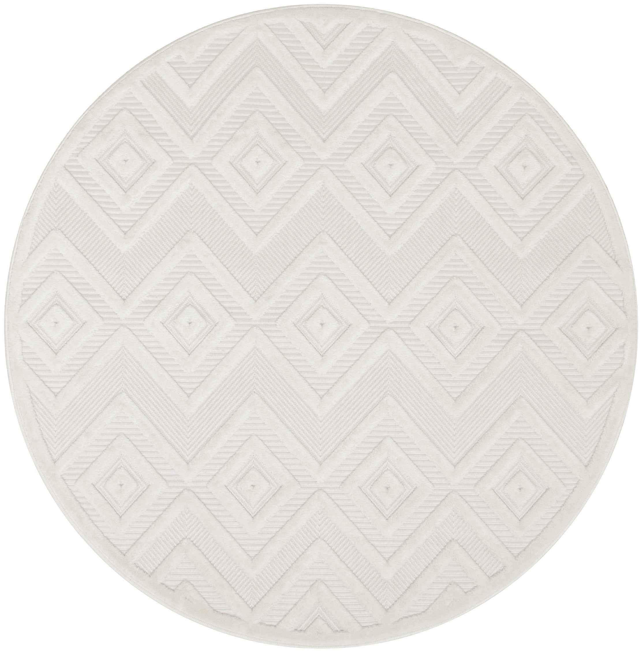 5' Ivory And White Geometric Indoor Outdoor Area Rug