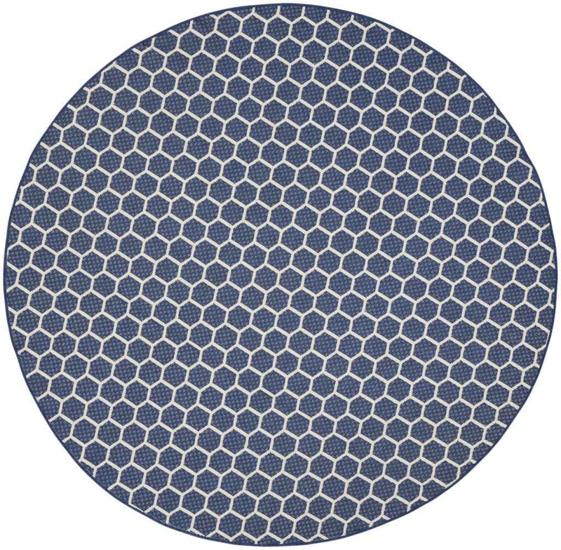 8' Navy Blue And Ivory Geometric Indoor Outdoor Area Rug