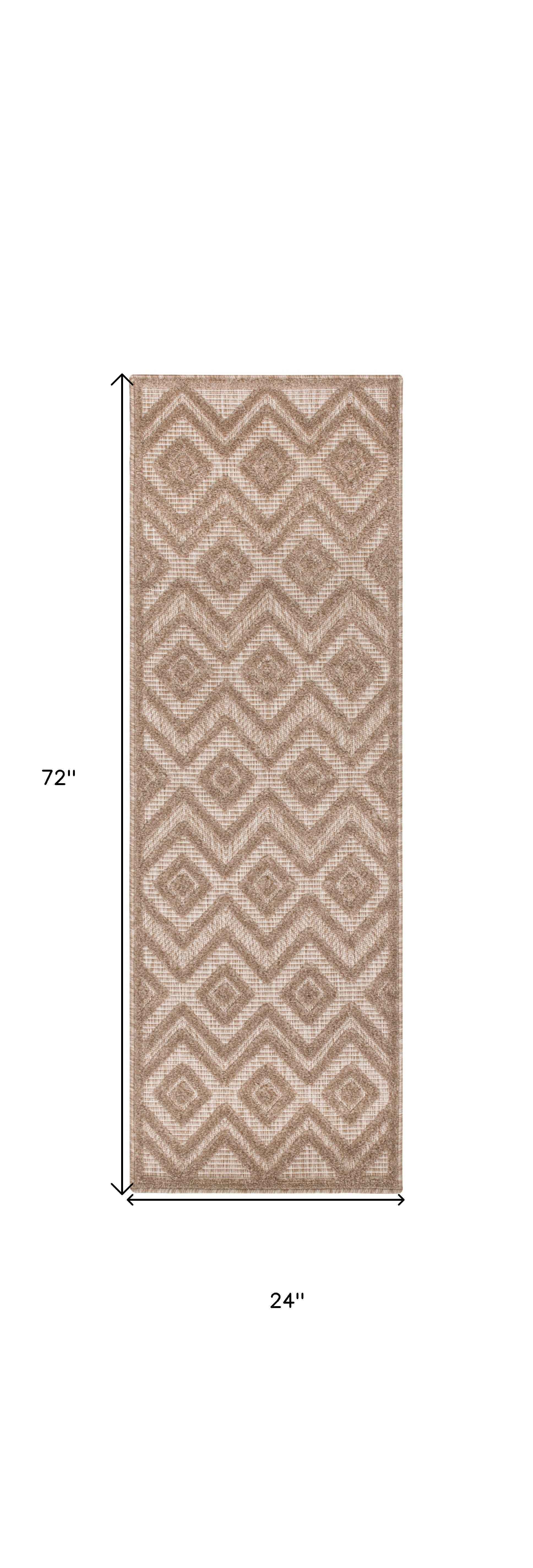 6' Natural And Ivory Geometric Indoor Outdoor Area Rug