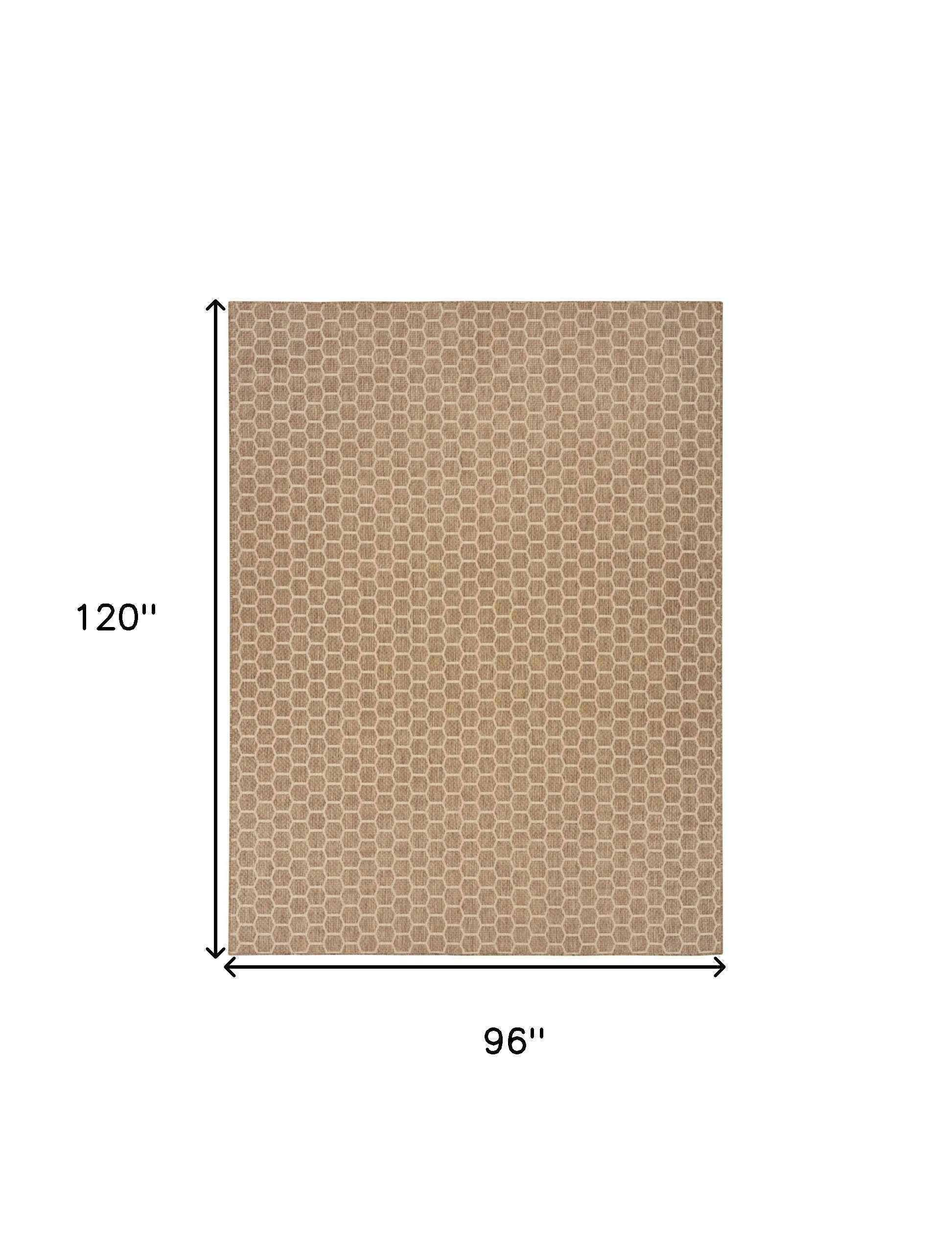 8' X 10' Natural And Beige Geometric Indoor Outdoor Area Rug
