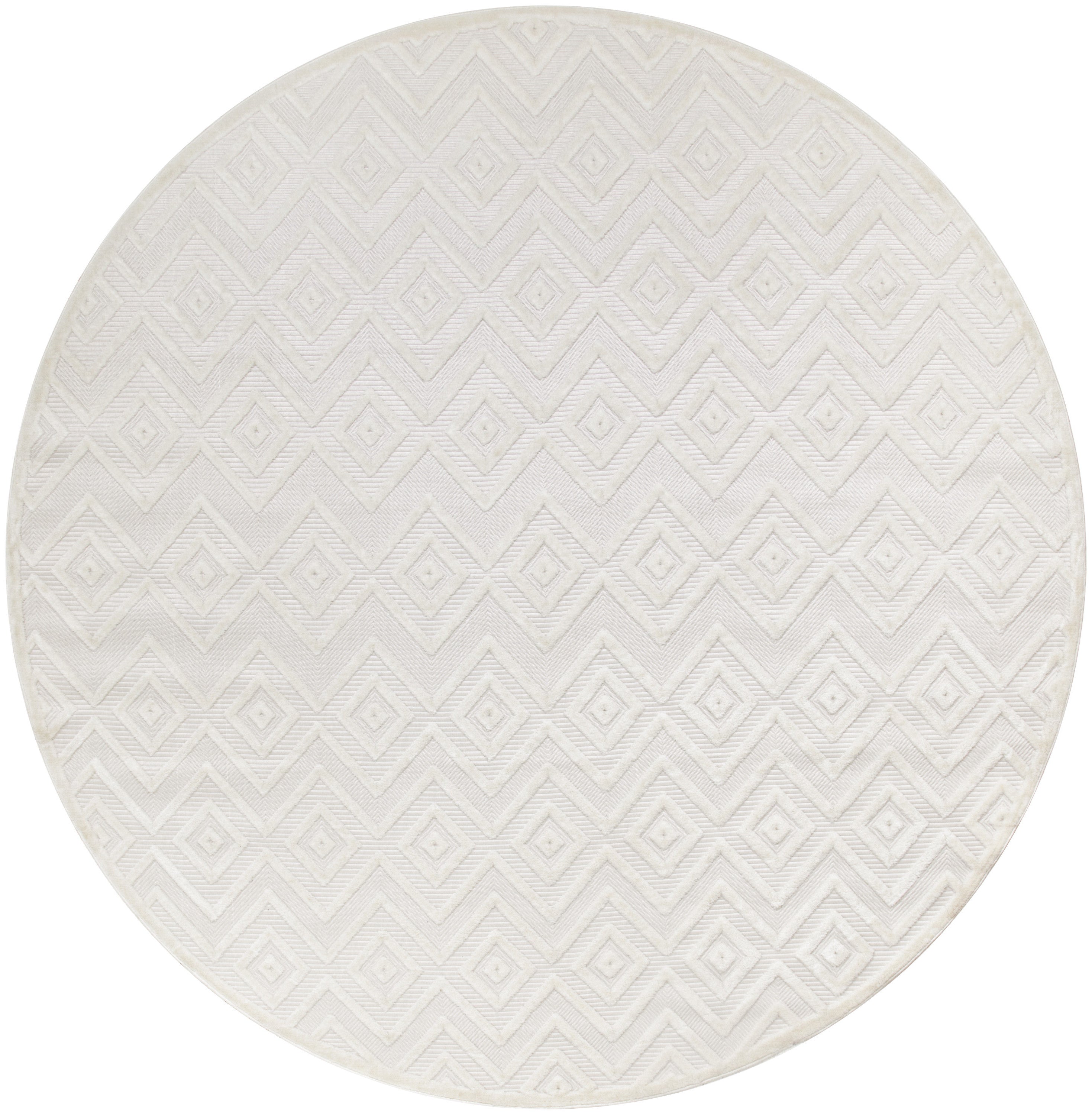10' Ivory And White Round Geometric Indoor Outdoor Area Rug - Outdoor