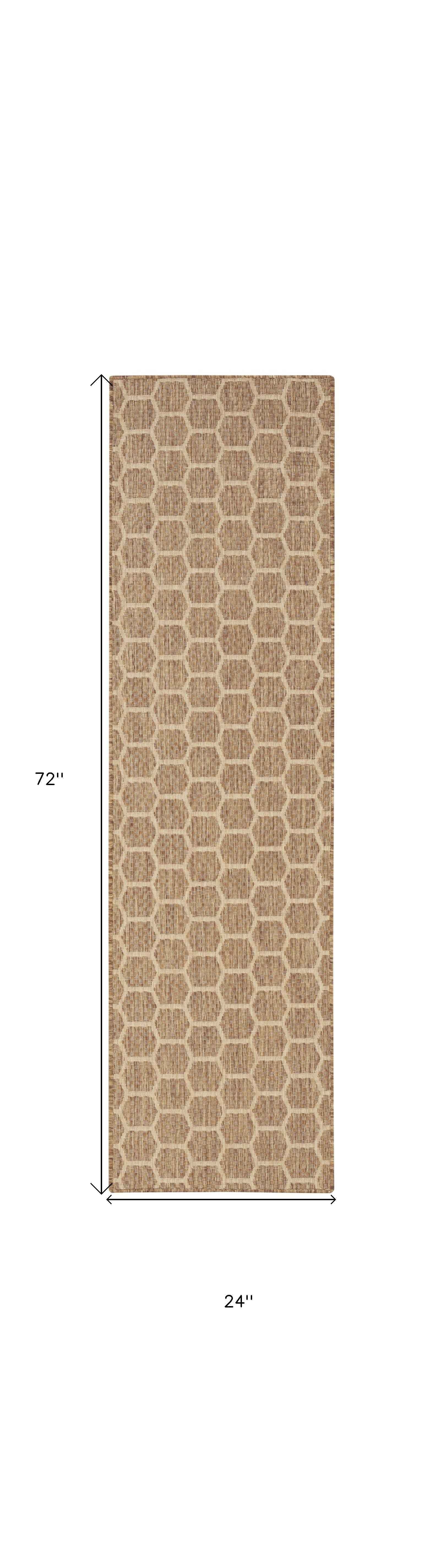 6' Natural And Beige Geometric Indoor Outdoor Area Rug