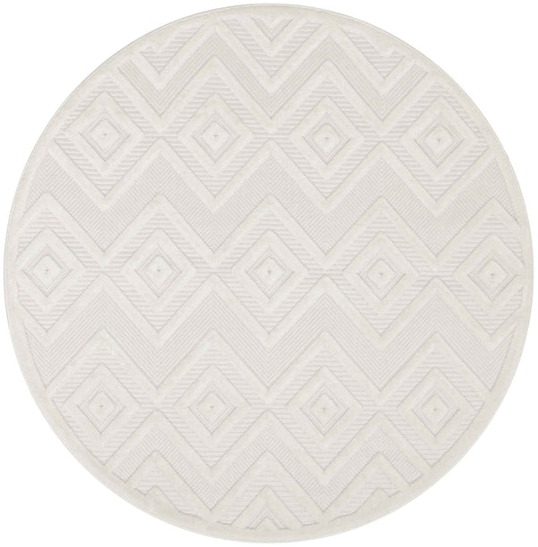 4' Ivory And White Geometric Indoor Outdoor Area Rug