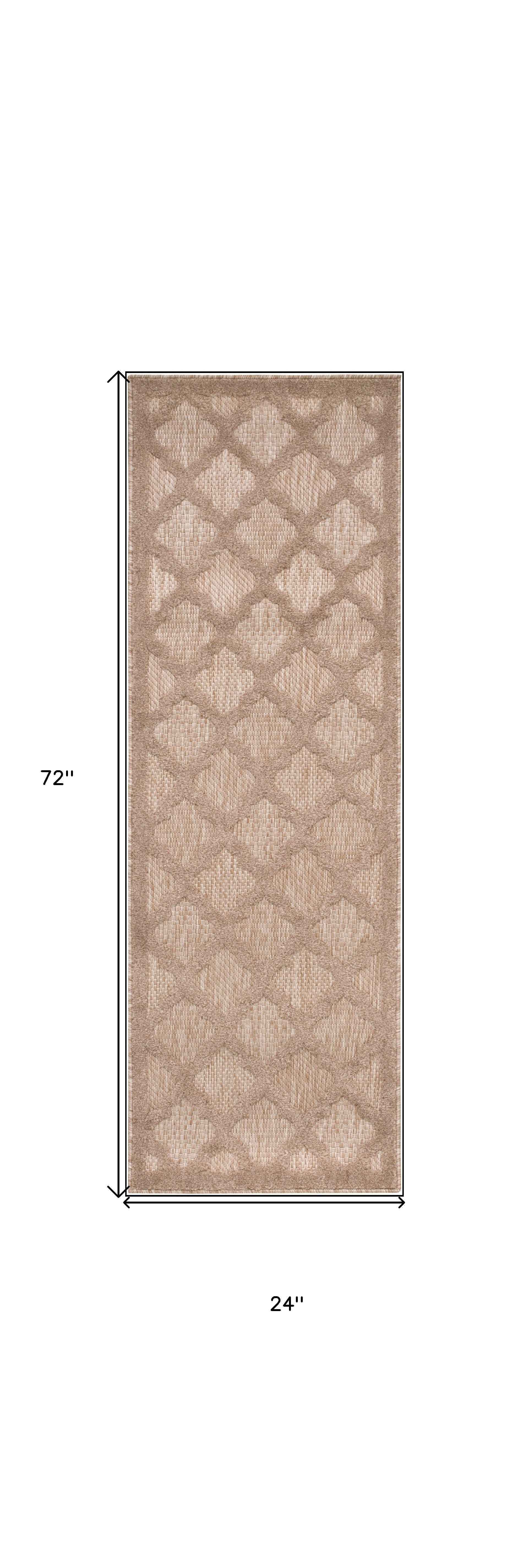 6' Natural And Beige Geometric Indoor Outdoor Area Rug