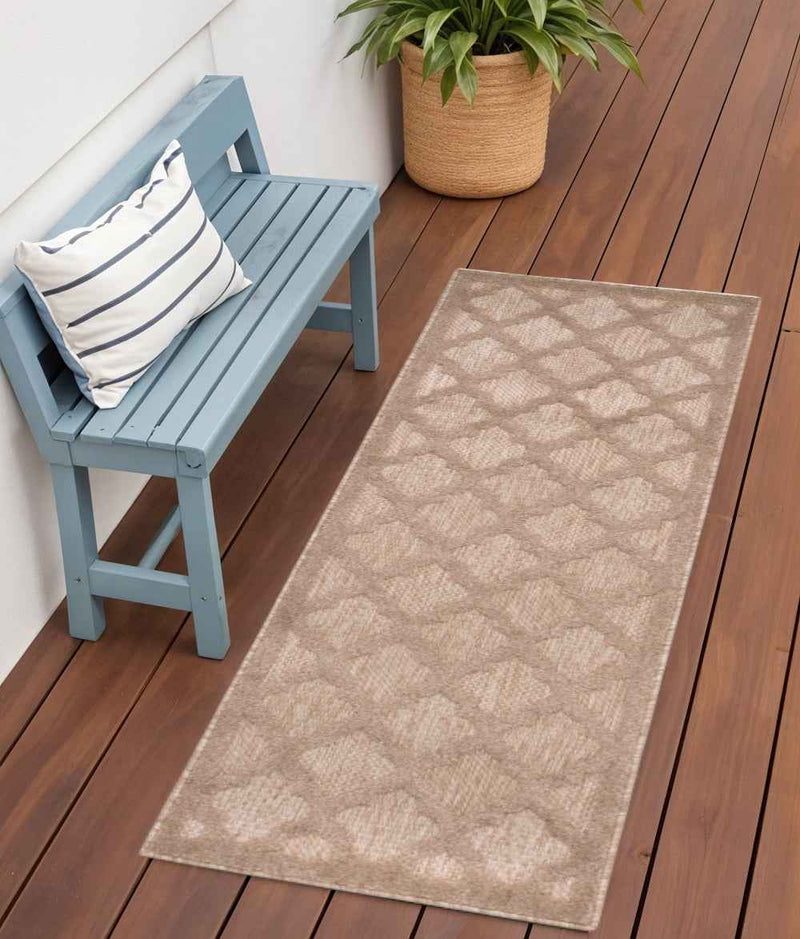 6' Natural And Beige Geometric Indoor Outdoor Area Rug