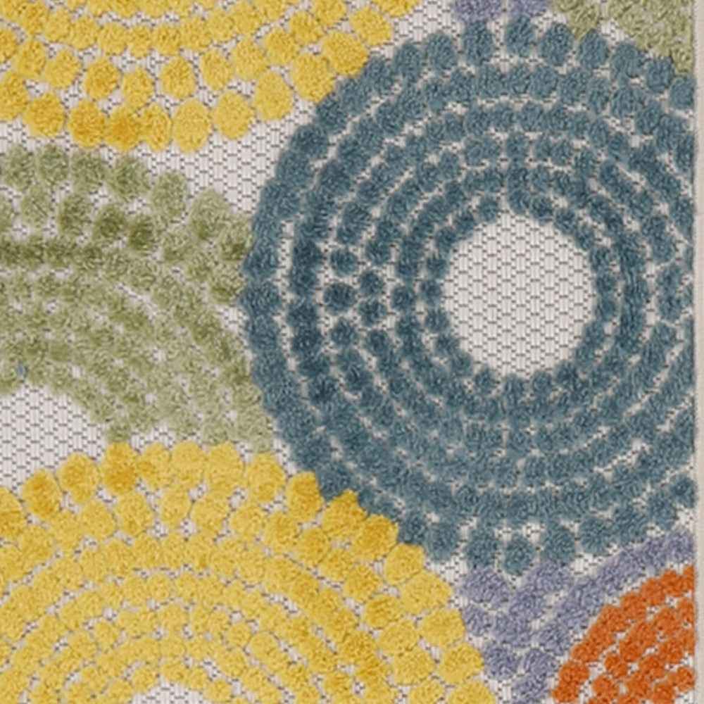 6' Blue Yellow Blue Red And Green Medallion Indoor Outdoor Area Rug