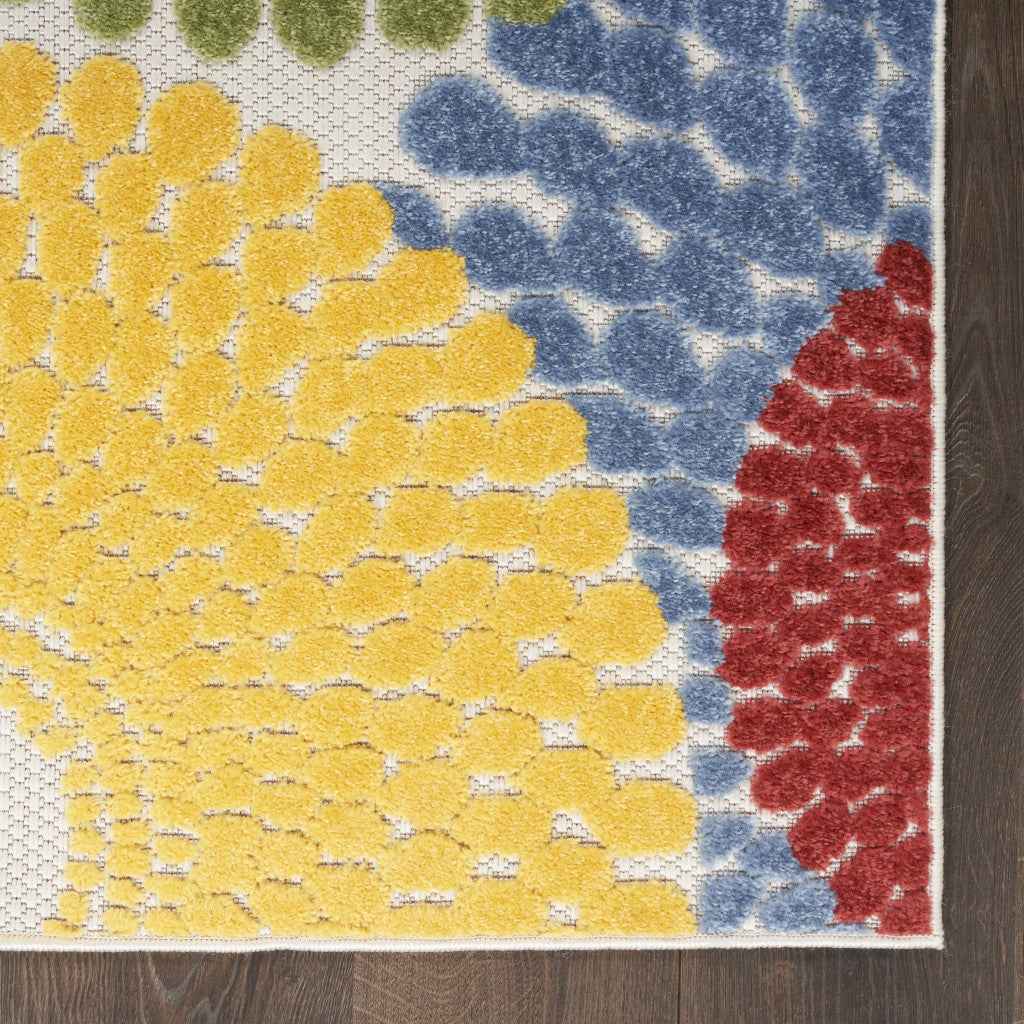 6' Blue Yellow Blue Red And Green Medallion Indoor Outdoor Area Rug